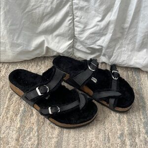 Birkenstock Black Fuzzy Sandals